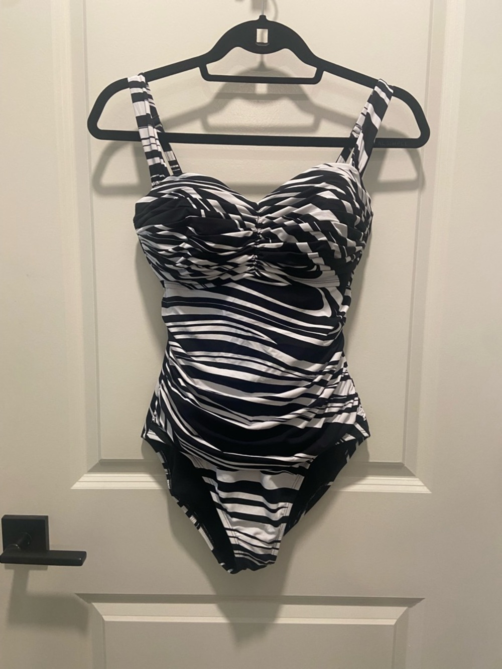 Black & White Striped One-Piece Swimsuit Size 10